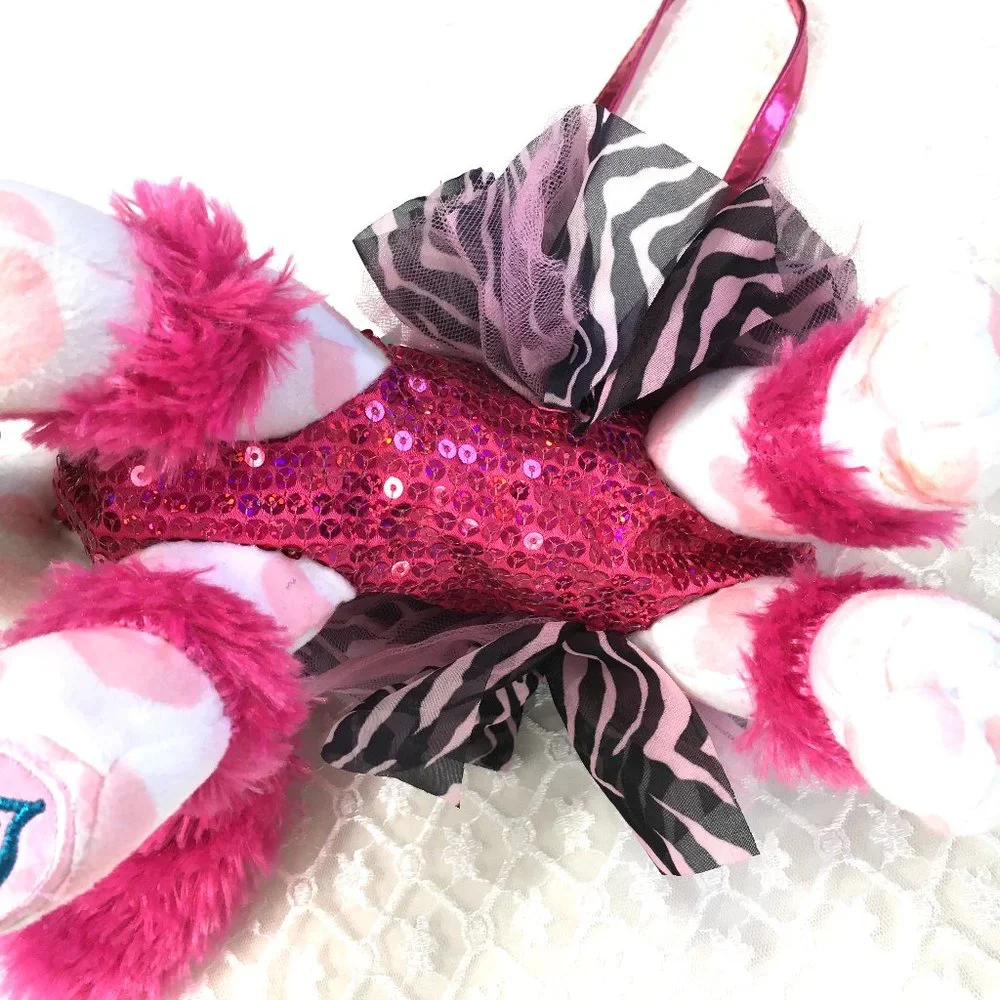 Justice Pink Poodle Plush Purse w/ Hearts & Zebra Skirt